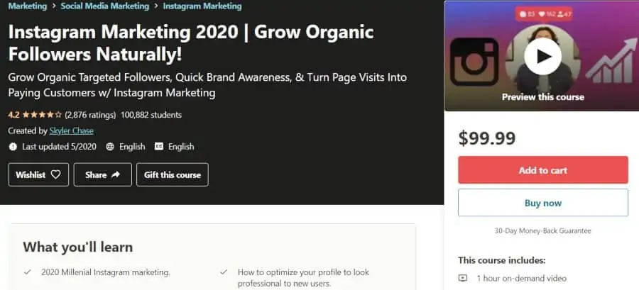 5. Instagram Marketing 2020 Grow Organic Followers Naturally! (Udemy)