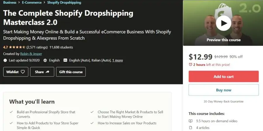 5. The Complete Shopify Dropshipping Masterclass 2.0 (Udemy)