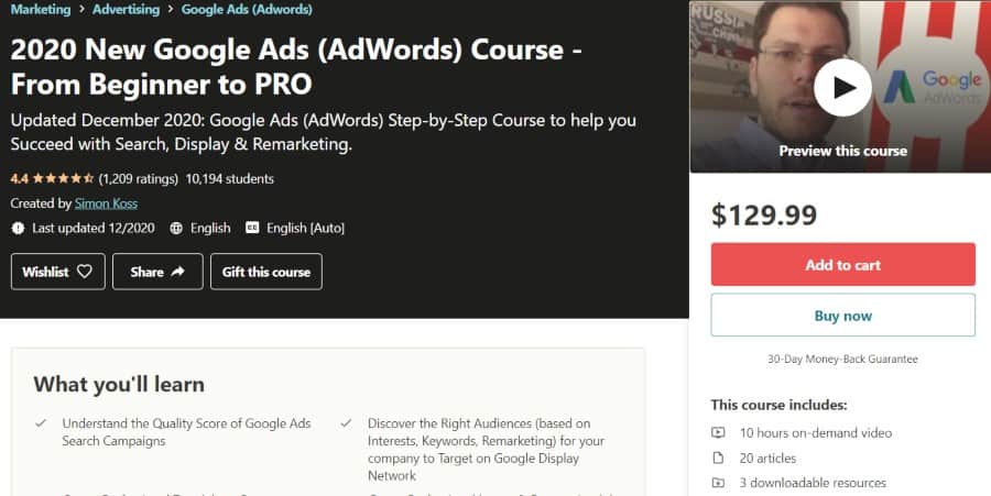 6. 2020 New Google Ads (AdWords) Course - From Beginner to PRO (Udemy)