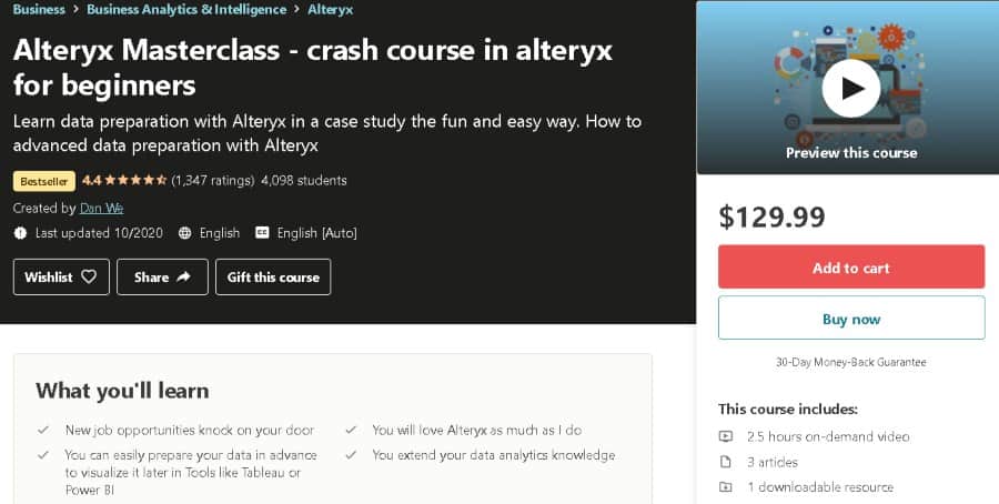 6. Alteryx Masterclass - crash course in Alteryx for beginners (Udemy)