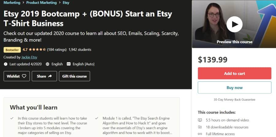6. Etsy 2019 Bootcamp + (BONUS) Start an Etsy T-Shirt Business (Udemy)