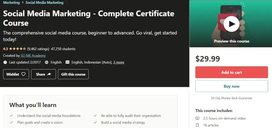 6. Social Media Marketing - Complete Certificate Course (Udemy)