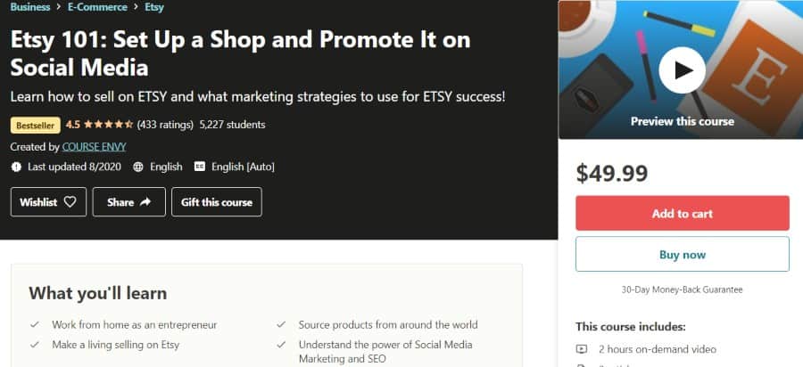 7. Etsy 101 It Up a Shop and Promote It on Social Media (Udemy)