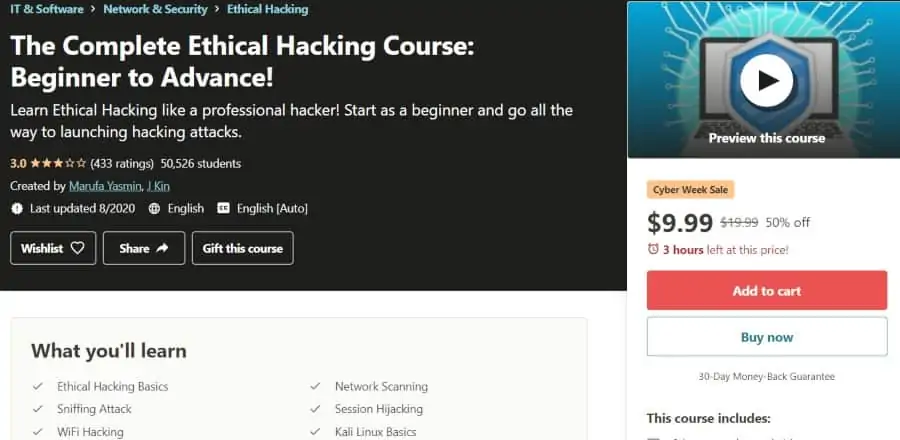 7. The Complete Ethical Hacking Course Beginner to Advanced! (Udemy)