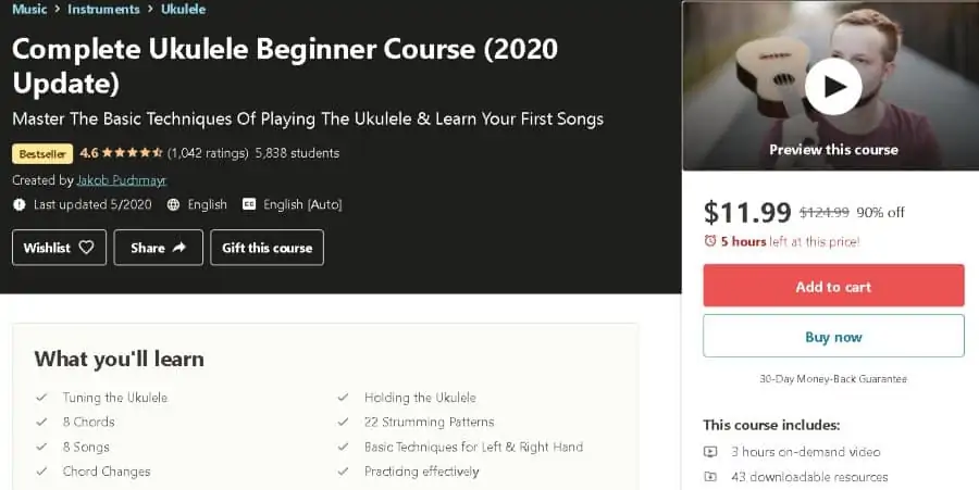 8. Complete Ukulele Beginner Course (2020 Update) (Udemy)