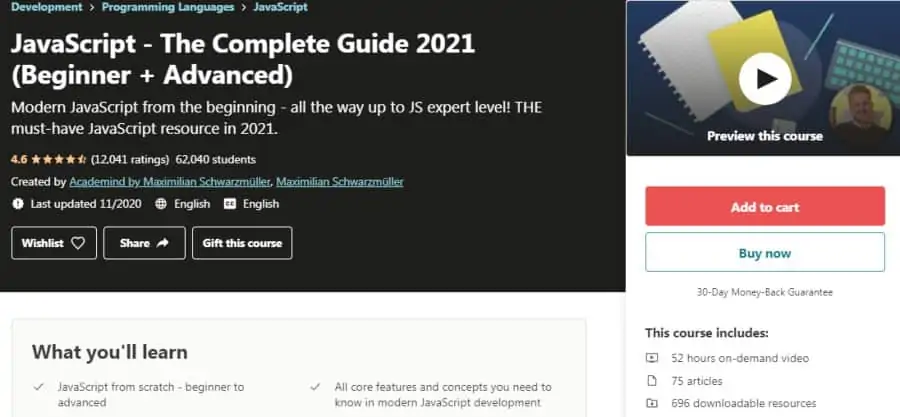 15. JavaScript - The Complete Guide 2021 (Beginner + Advanced) (Udemy)