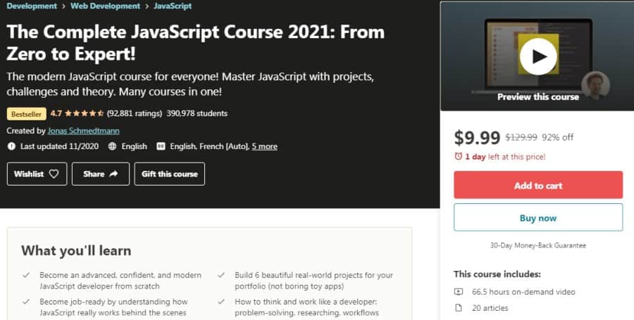 3. The Complete JavaScript Course 2021 From Zero to Expert! (Udemy)