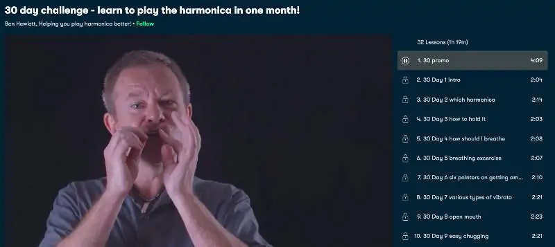 1. 30-day challenge - learn to play the harmonica in one month! (Skillshare)