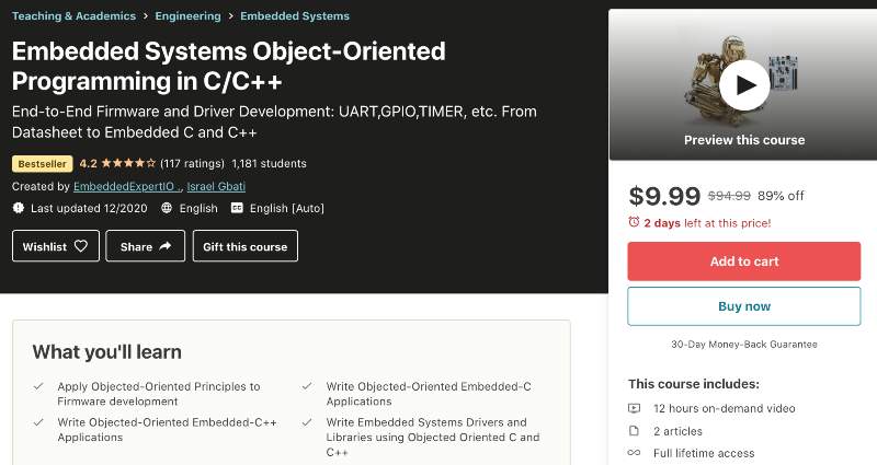 Embedded Systems Object-Oriented Programming in C/C++ (Udemy)