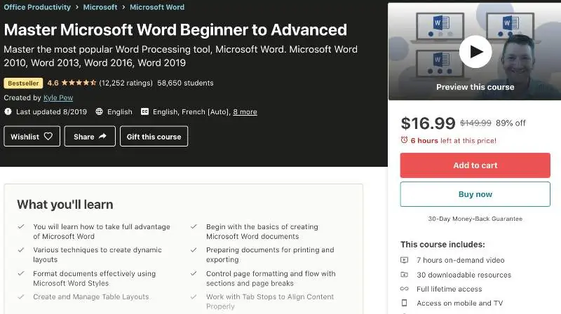 Master Microsoft Word Beginner to Advanced (Udemy)