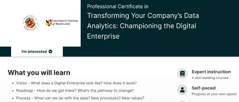 Professional Certificate in Transforming Your Company’s Data Analytics: Championing the Digital Enterprise (edX)