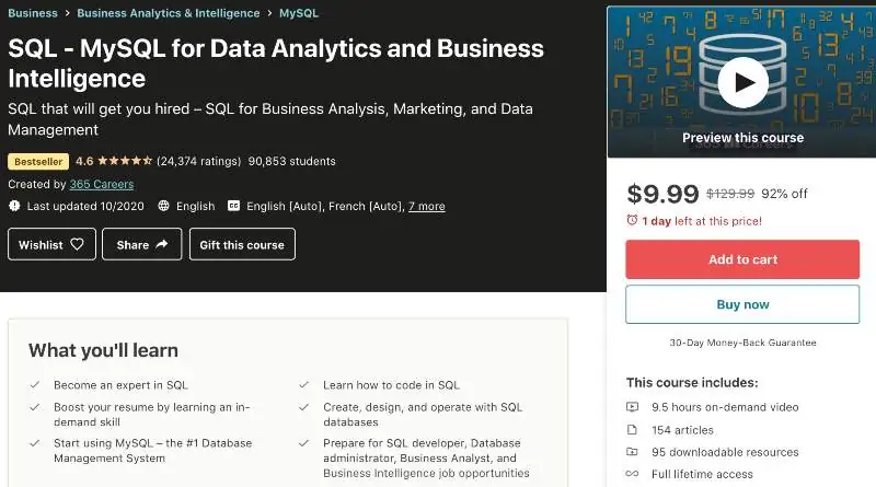 SQL - MySQL for Data Analytics and Business Intelligence (Udemy)