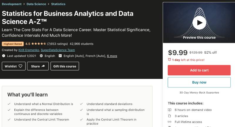Statistics for Business Analytics and Data Science A-Z™ (Udemy)