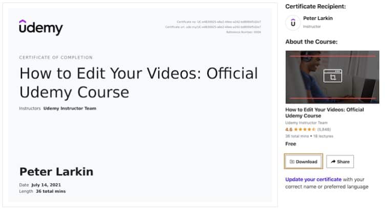 udemy free online course certificate