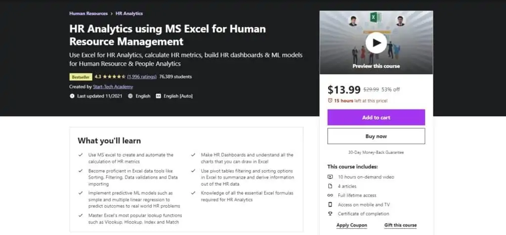 HR Analytics using MS Excel for Human Resource Management - Udemy