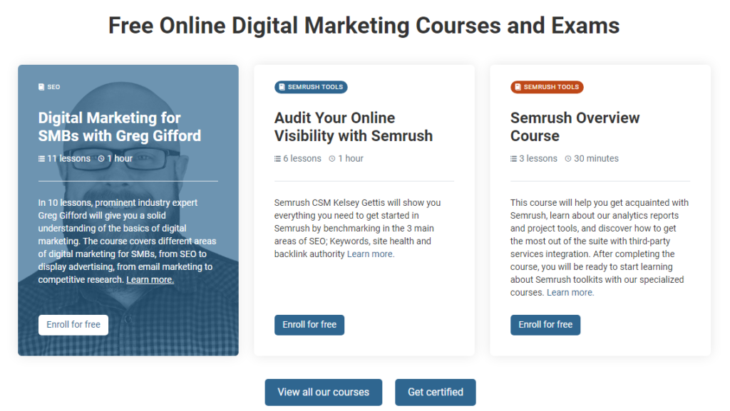 Free Online Digital Marketing Courses and Exams (Semrush)